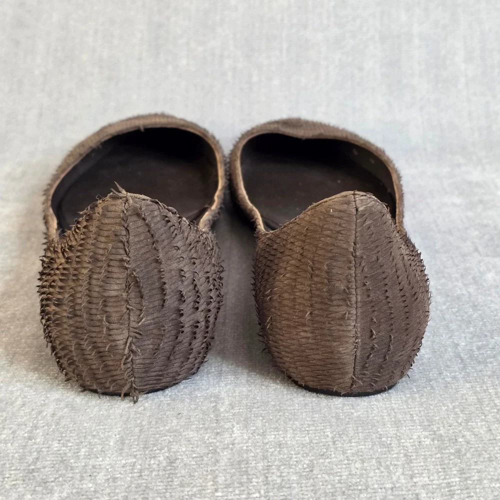Leon Max Pointed Toe Flats Womens 7M Brown Textured Leather Feathered Fringe